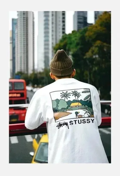 Stussy Tropical Scene Graphic T-Shirt Gray - 6