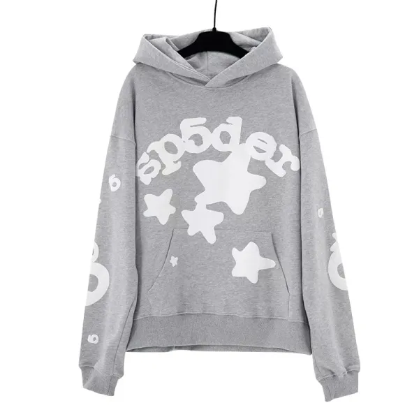 Spider Star Print Gray Hoodie - 1