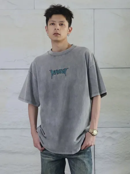 Design Acid Wash Gray Graphic T-Shirt - 6