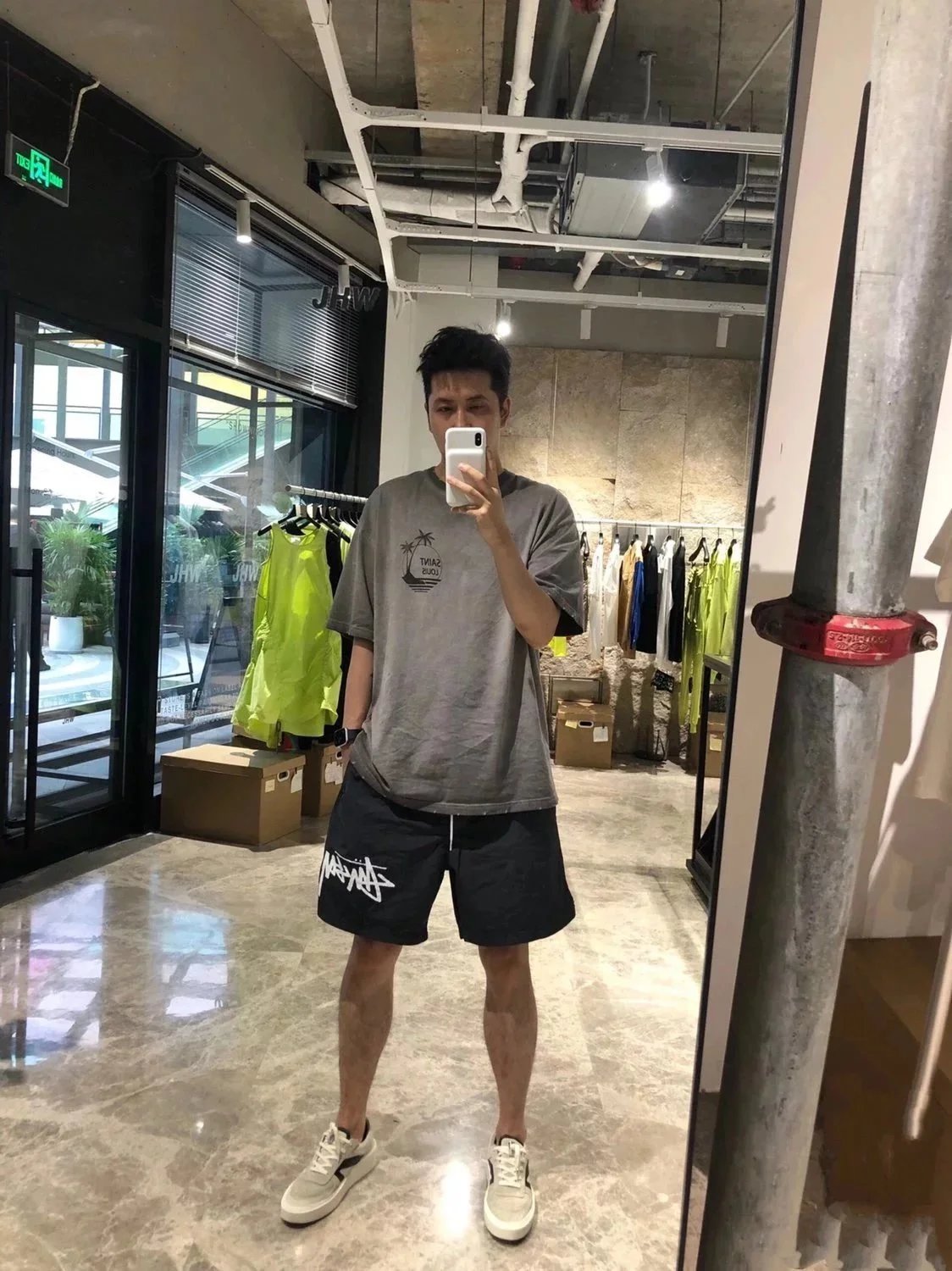 Stussy Logo Shorts Black and Neon Yellow - 7