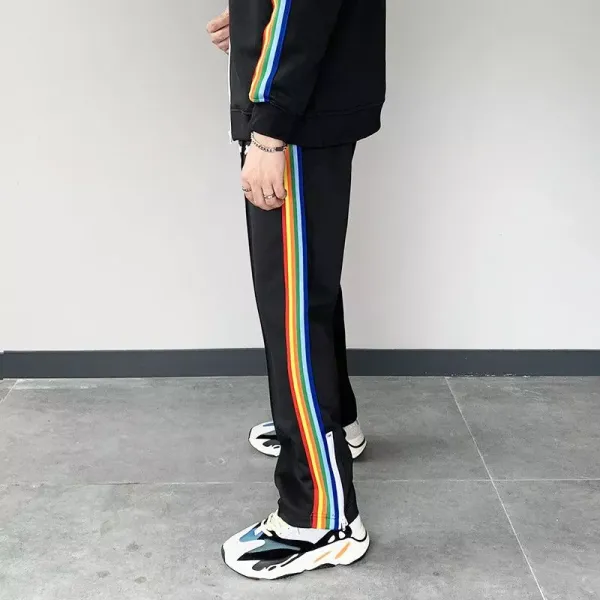 Design Rainbow Stripe Track Pants Black Sweatpants - 1