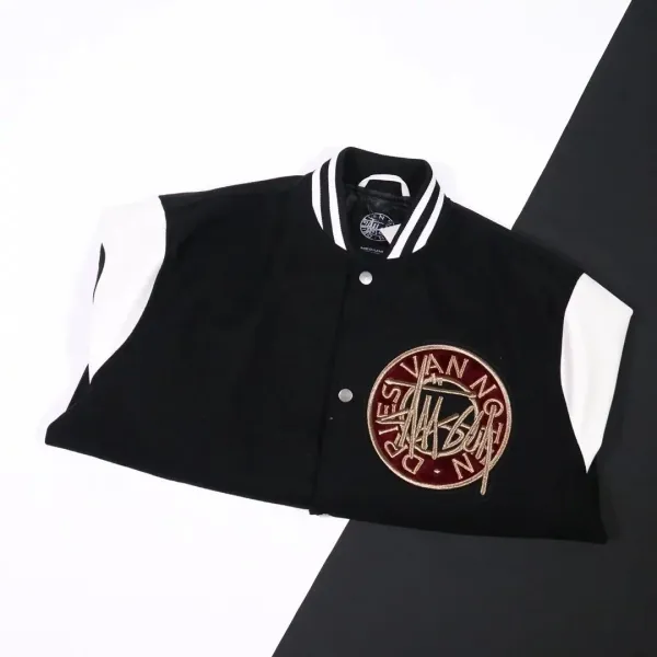 Stussy x Dries Van Noten Letter Pattern Embroidered Animal Patch Varsity Jacket Black Outerwear Jacket - 6
