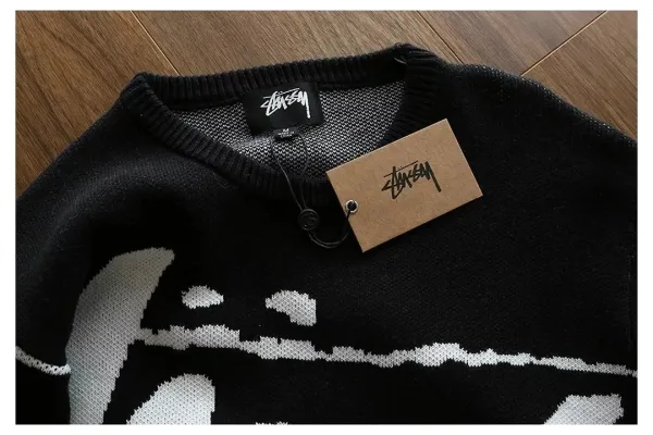 Stussy Script Logo Knit Sweater Black - 4