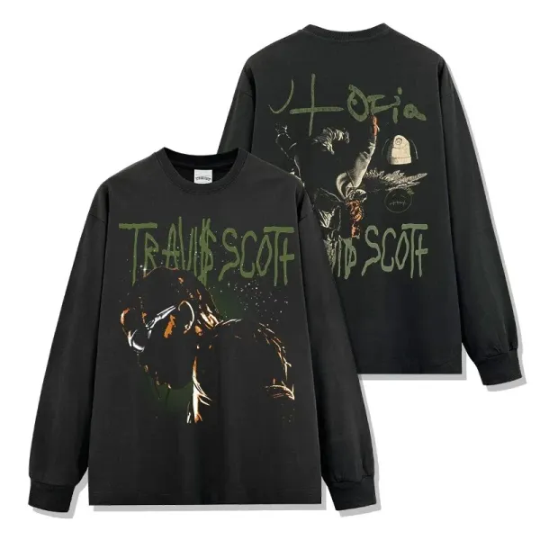 Travis Scott x Cactus Jack Hoodie Black Graphic Long-Sleeve T-Shirt - 1