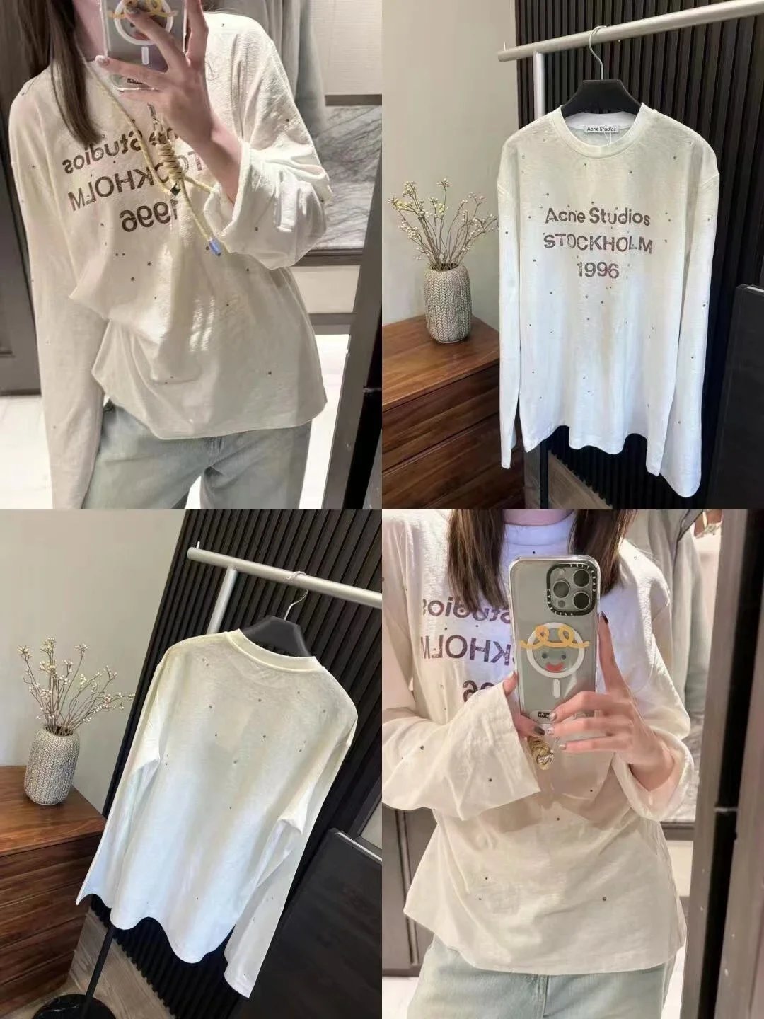 1996 Letter Print Distressed Rhinestone Long-Sleeved T-Shirt photo 4