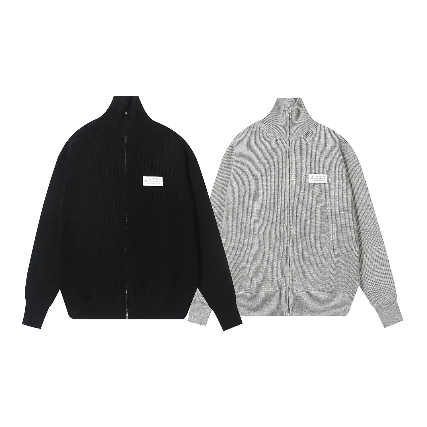 Maison Margiela Replica Grey Ribbed Zip-Up Sweater
