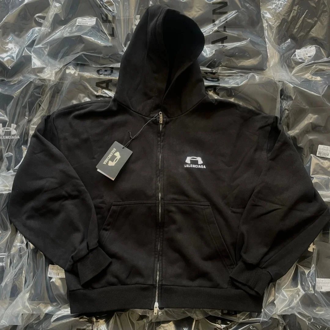 Oversized Embroidered Zip-Up Hoodie Pullover