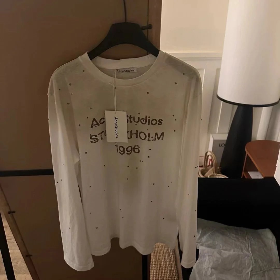 1996 Letter Print Distressed Rhinestone Long-Sleeved T-Shirt photo 6