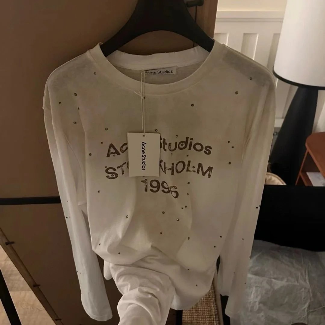 1996 Letter Print Distressed Rhinestone Long-Sleeved T-Shirt photo 8