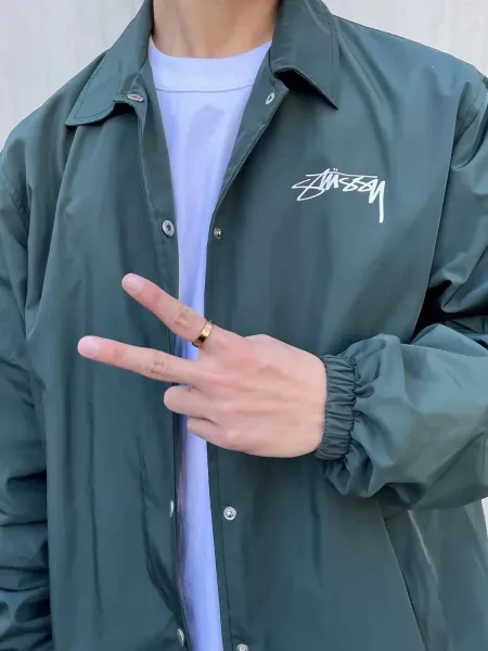 Stussy Script Logo Coach Jacket Forest Green Outerwear - 11