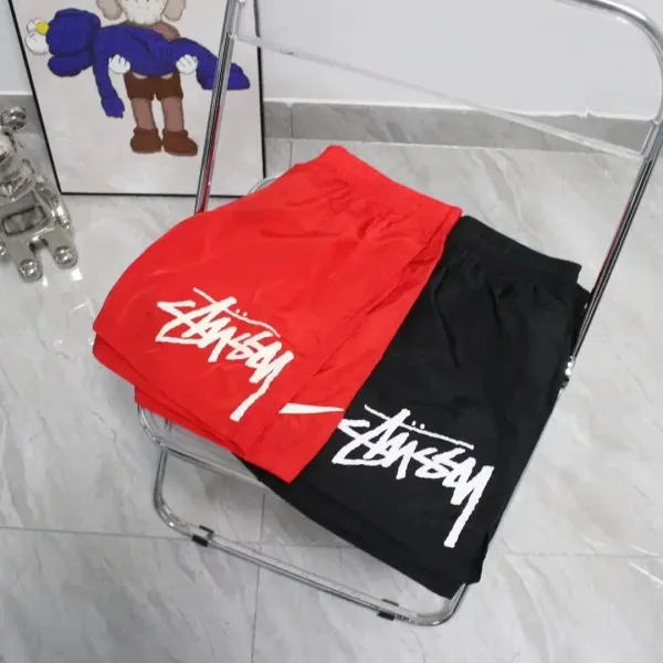 Stussy Logo Print Nylon Shorts Red - 3