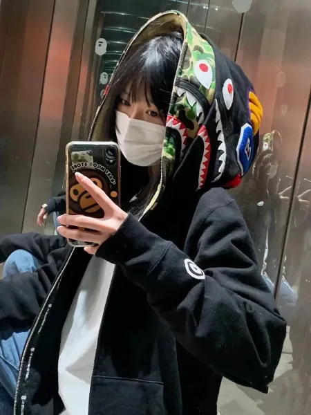 A Bathing Ape Shark Hoodie Multicolor Black Hoodie - 1