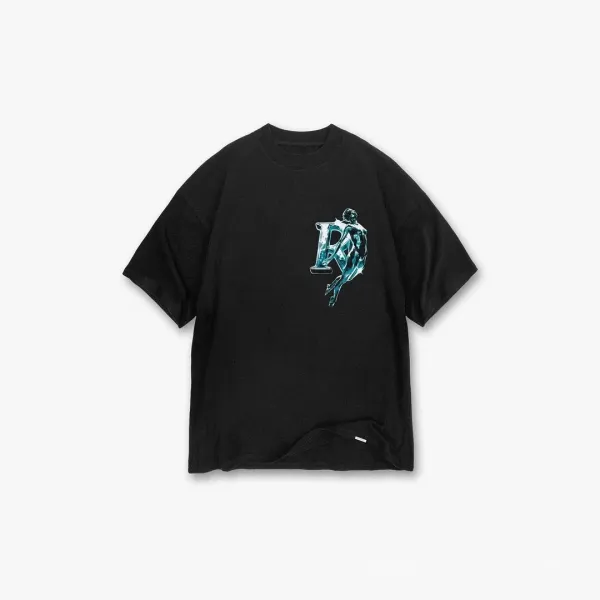 Design Crystal Figure Logo Black Oversized T-Shirt - 1
