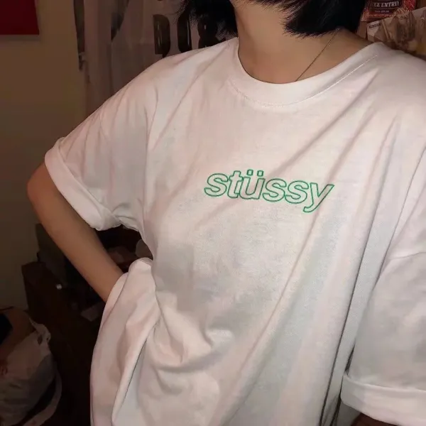 Stussy Designs In USA Green Logo T-Shirt White - 3
