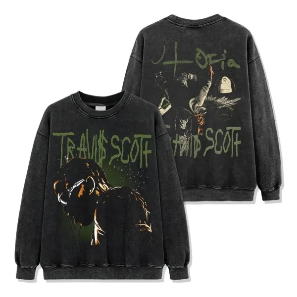 Travis Scott x Cactus Jack Hoodie Black Washed Graphic Sweatshirt - 1
