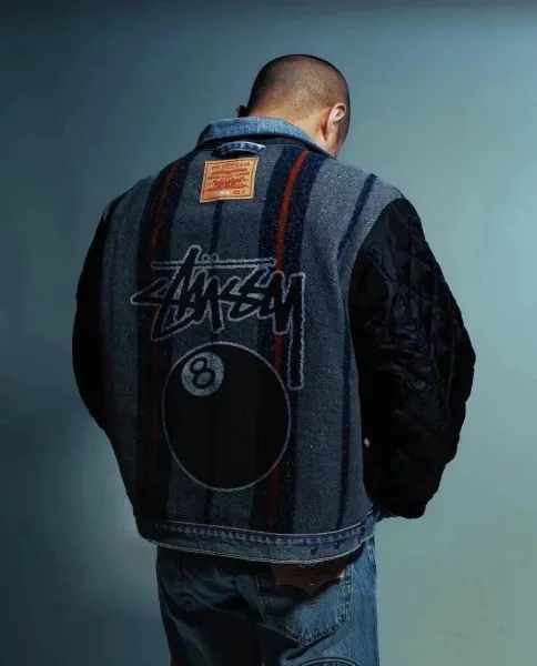Stussy x Levi's Striped Wool Varsity Jacket Black / Gray Outerwear - 1