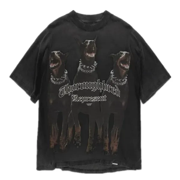 Represent Thoroughbred Print Black Distressed T-Shirt - 1