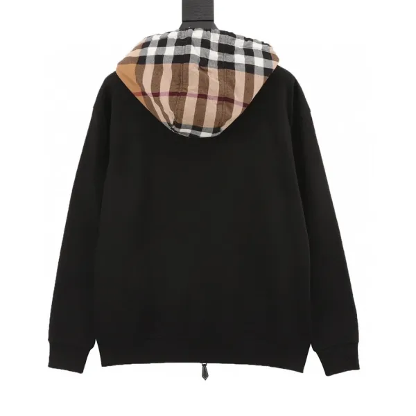 Burberry格子拼接拉链连帽卫衣 Black Hoodie - 6