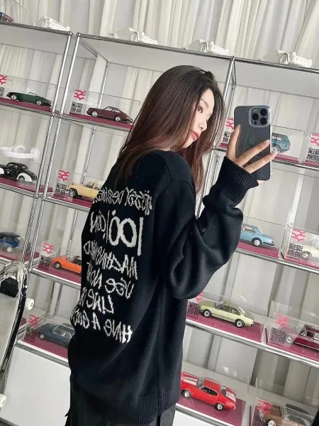 Off-White Knit Sweater with Back Graphic Print Cream - 8