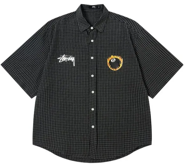 Stüssy 8-Ball Flame Check Shirt Black - 1