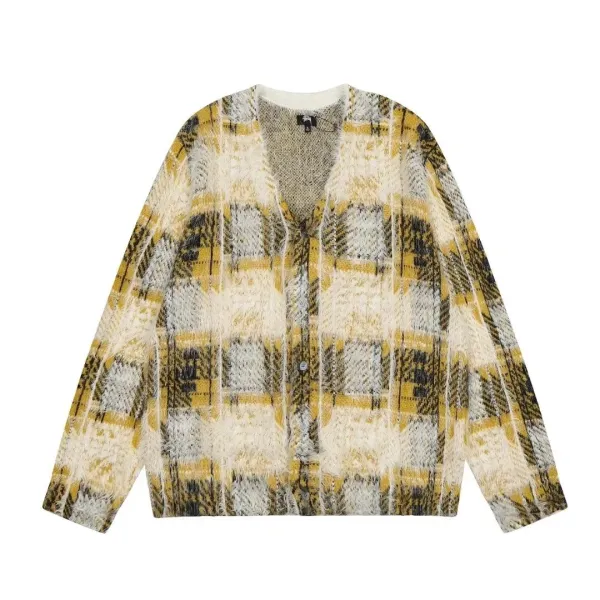 Stussy Plaid Fuzzy Cardigan Yellow Multicolor Outerwear.cardigan - 11