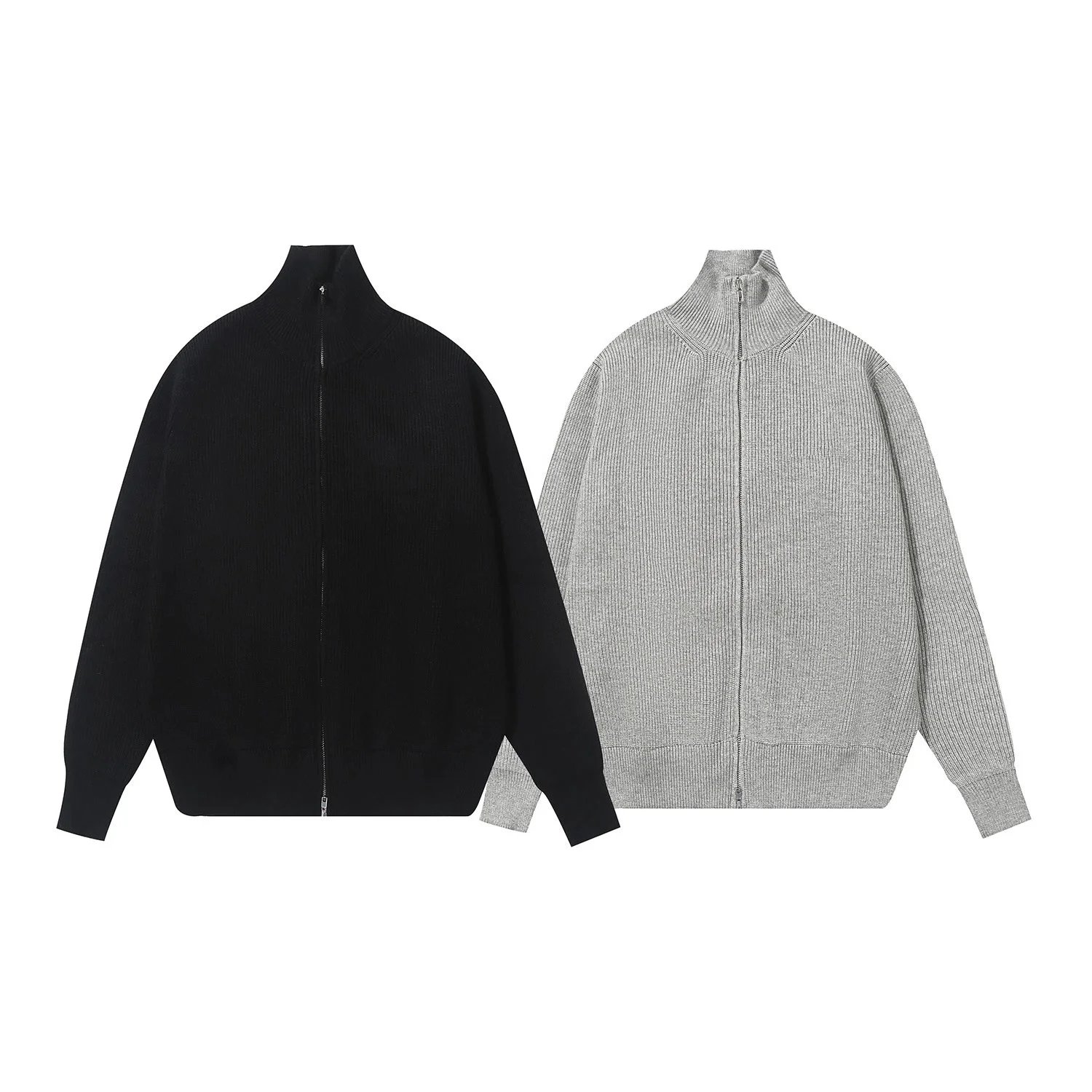 Maison Margiela Replica Grey Ribbed Zip-Up Sweater