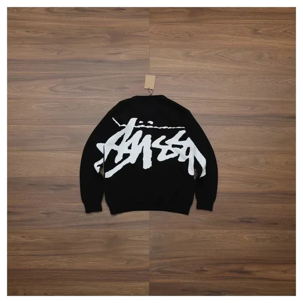 Stussy Script Logo Knit Sweater Black - 3
