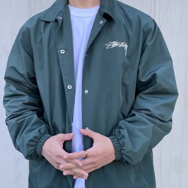 Stussy Script Logo Coach Jacket Forest Green Outerwear - 7