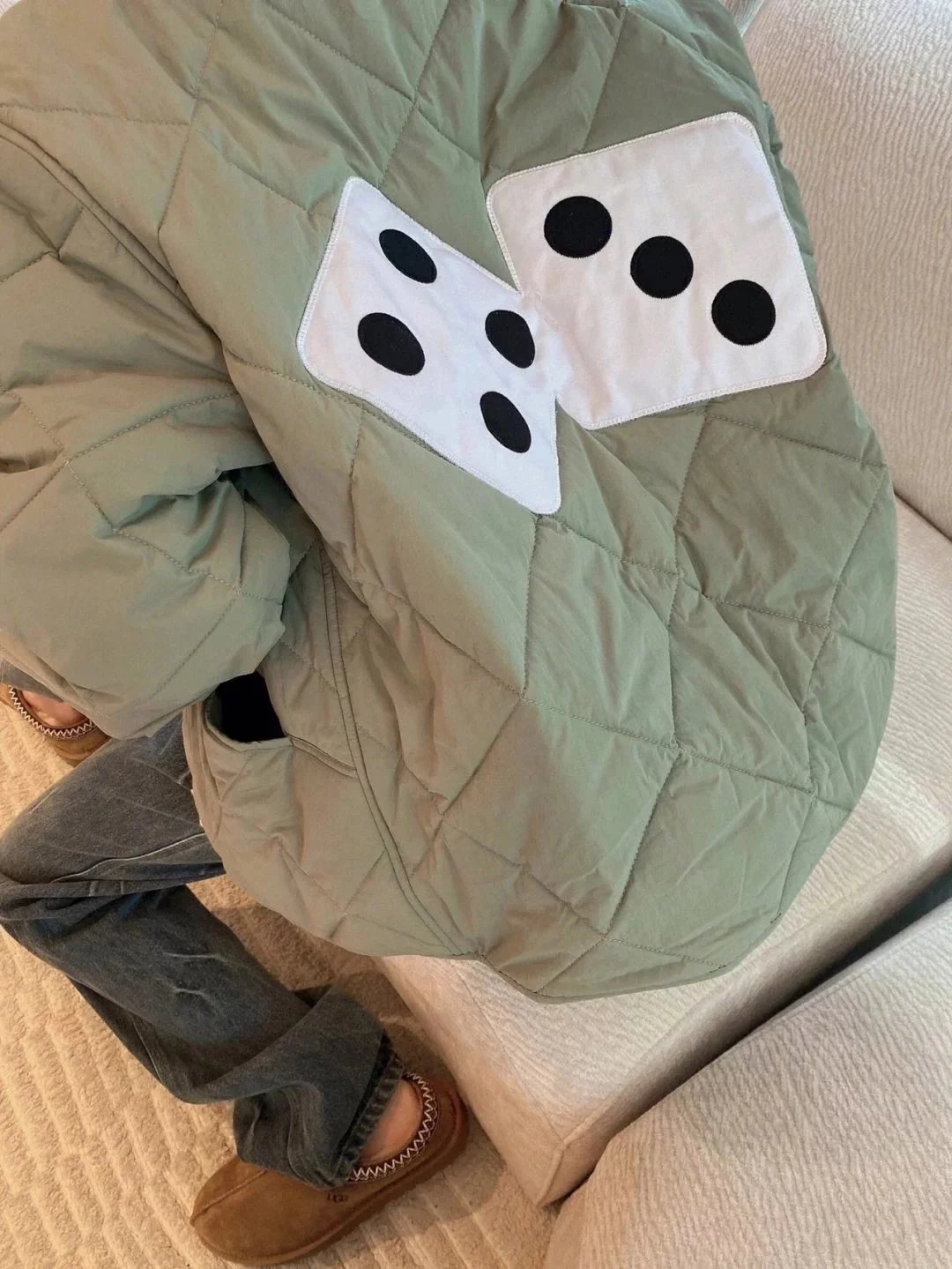 Design Dice Print Quilted Two-Tone Bomber Jacket Outerwear Jacket - 5