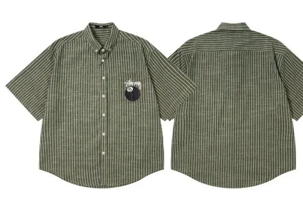 Stüssy 8-Ball Stripe Short-Sleeve Shirt Olive Green - 1
