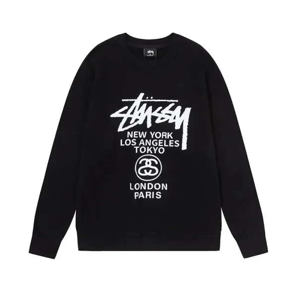Stussy World Tour Crewneck Black Hoodie - 1