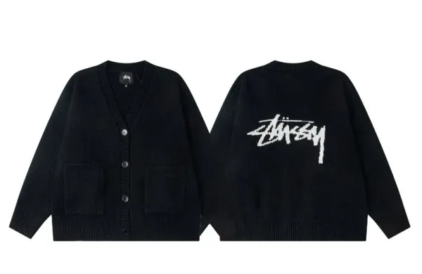 Stüssy Classic Logo Knit Cardigan Black - 1