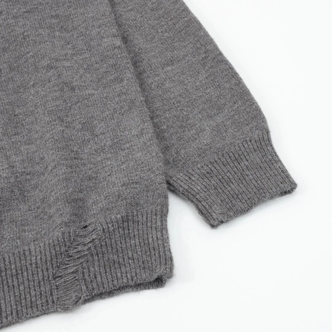 Balenciaga Double B Embroidered Knit Crewneck Sweater Gray - 9