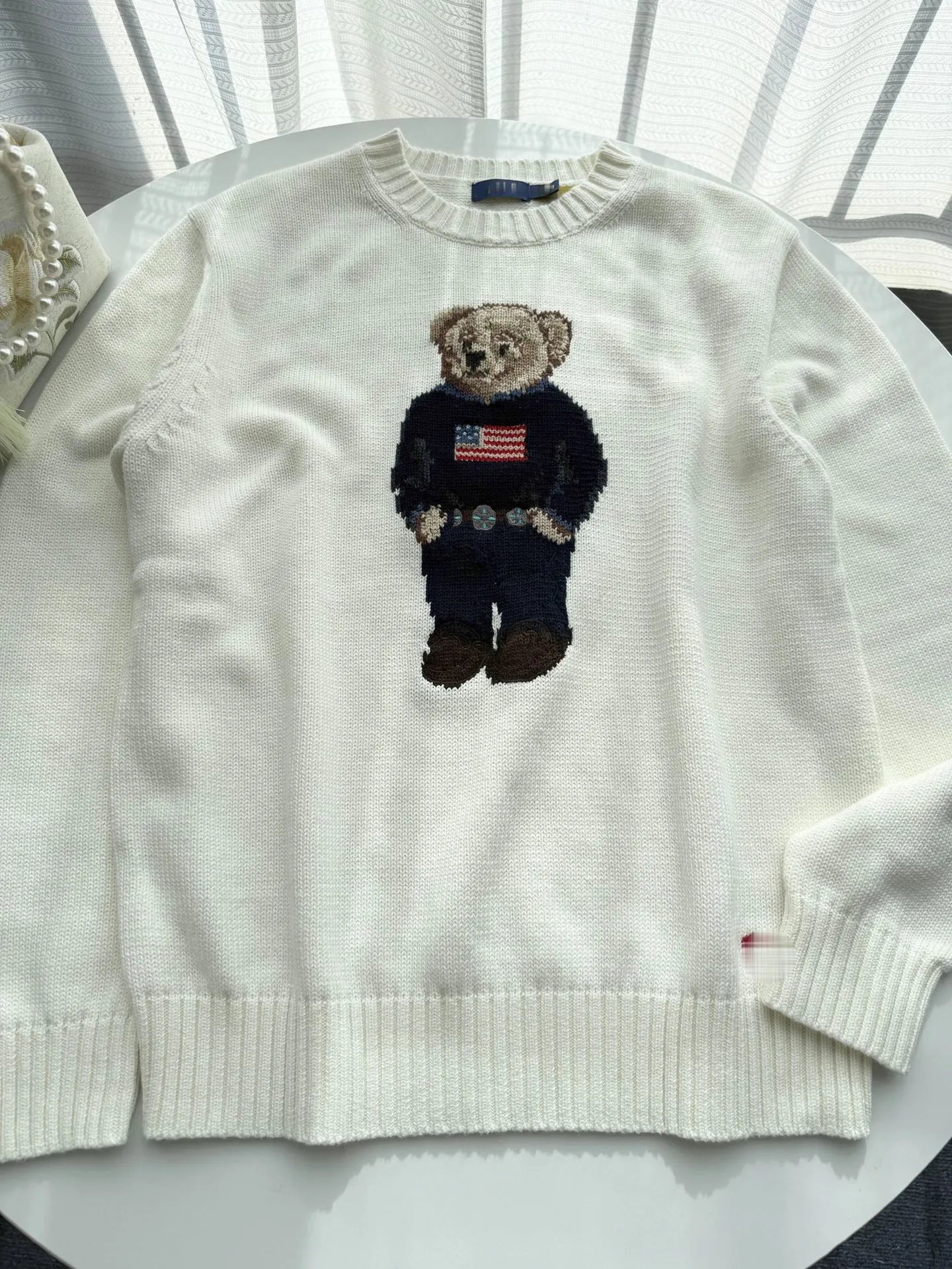 Bear Embroidered Cotton Knit Sweater photo 3