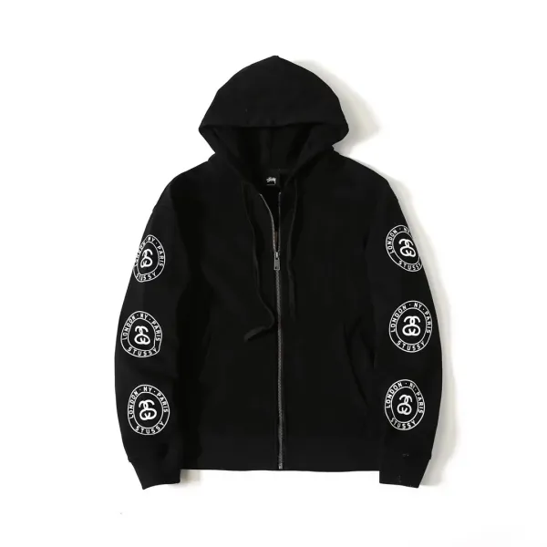 Stussy Archive Logo Print Full-Zip Hoodie Green / White / Black - 3