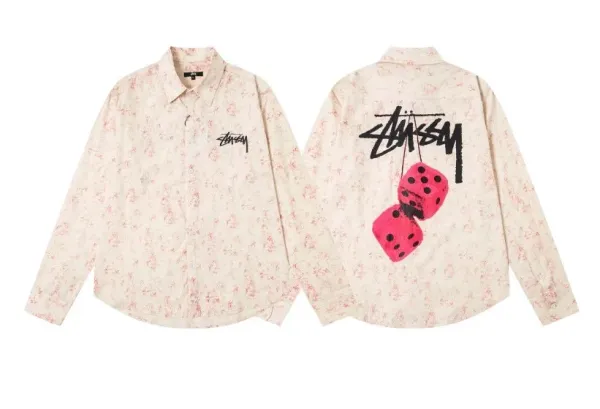 Stüssy Dice Print Floral Shirt Beige - 1