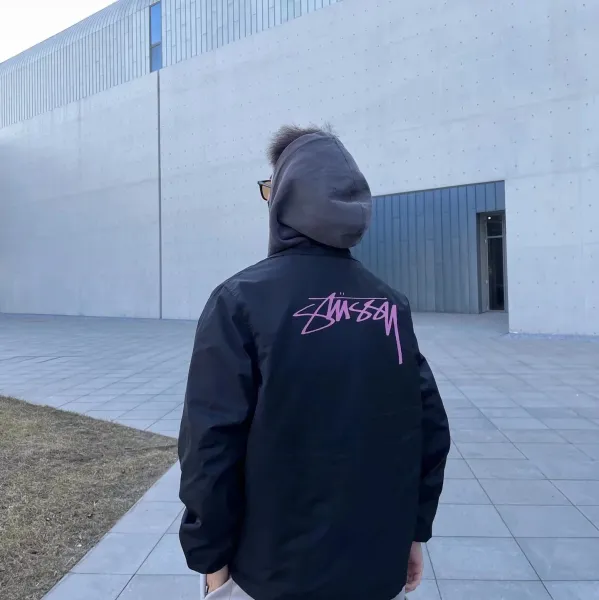 Stussy Logo Back Print Windbreaker Black Outerwear - 1