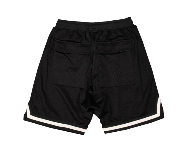 Design Mesh Basketball Shorts Black with Cream Trim - 7