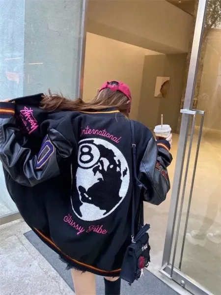Stussy Embroidered Varsity Jacket Black Outerwear - 3
