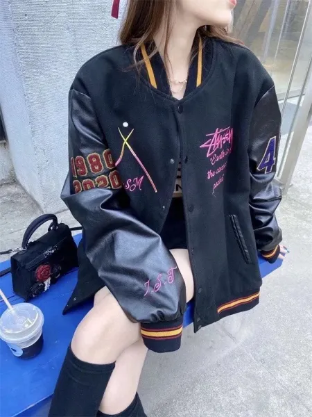 Stussy Embroidered Varsity Jacket Black Outerwear - 9