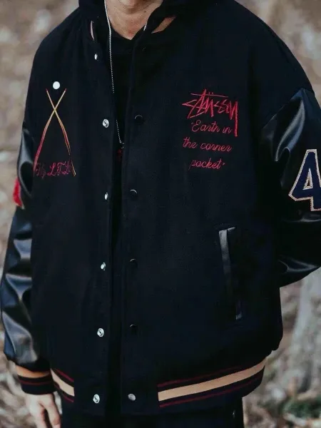 Stussy Embroidered Varsity Jacket Black Outerwear - 11