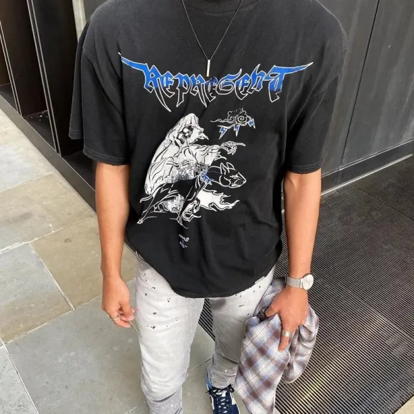 Design Graphic Print Distressed Black T-Shirt - 10