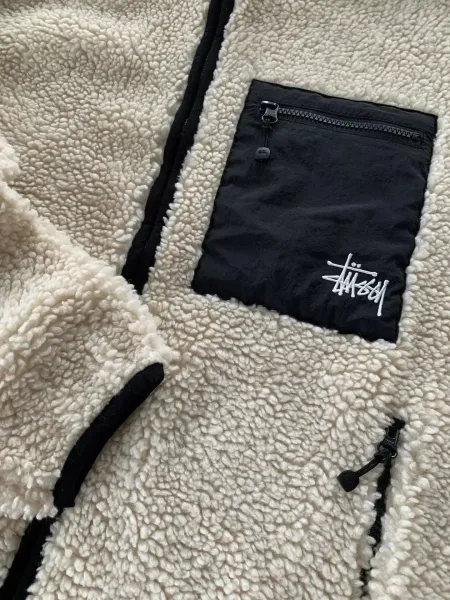 Stussy Sherpa Fleece Jacket Off-White Outerwear Jacket - 10