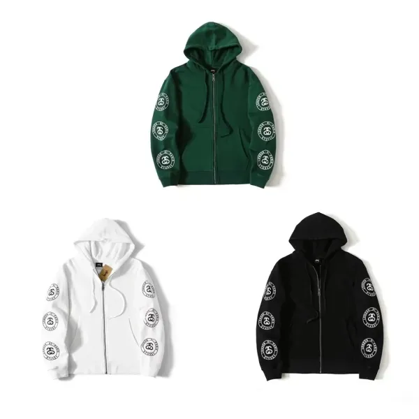 Stussy Archive Logo Print Full-Zip Hoodie Green / White / Black - 1