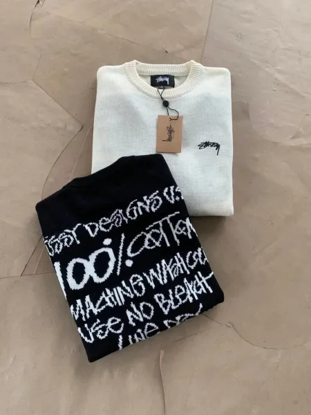 Off-White Knit Sweater with Back Graphic Print Cream - 11