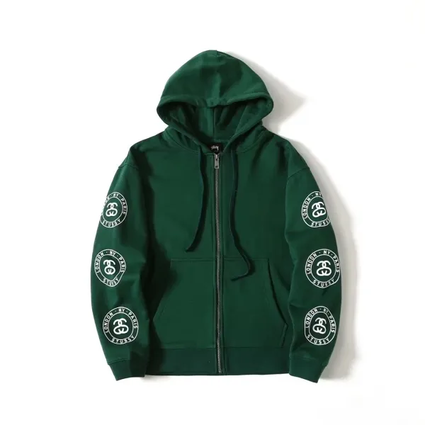 Stussy Archive Logo Print Full-Zip Hoodie Green / White / Black - 4