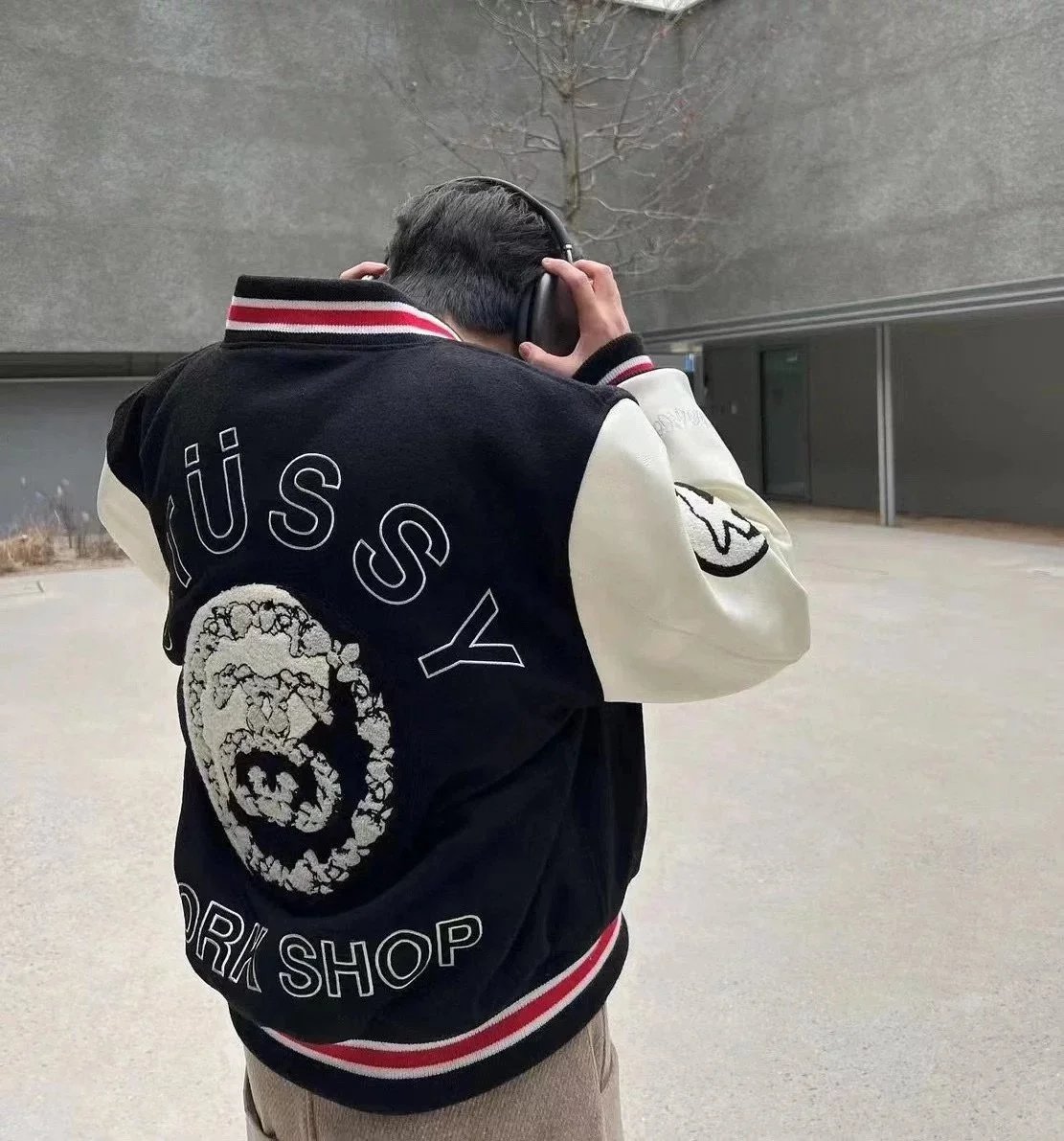Stussy Stüssy Work Shop Varsity Jacket Black / White Outerwear - 6