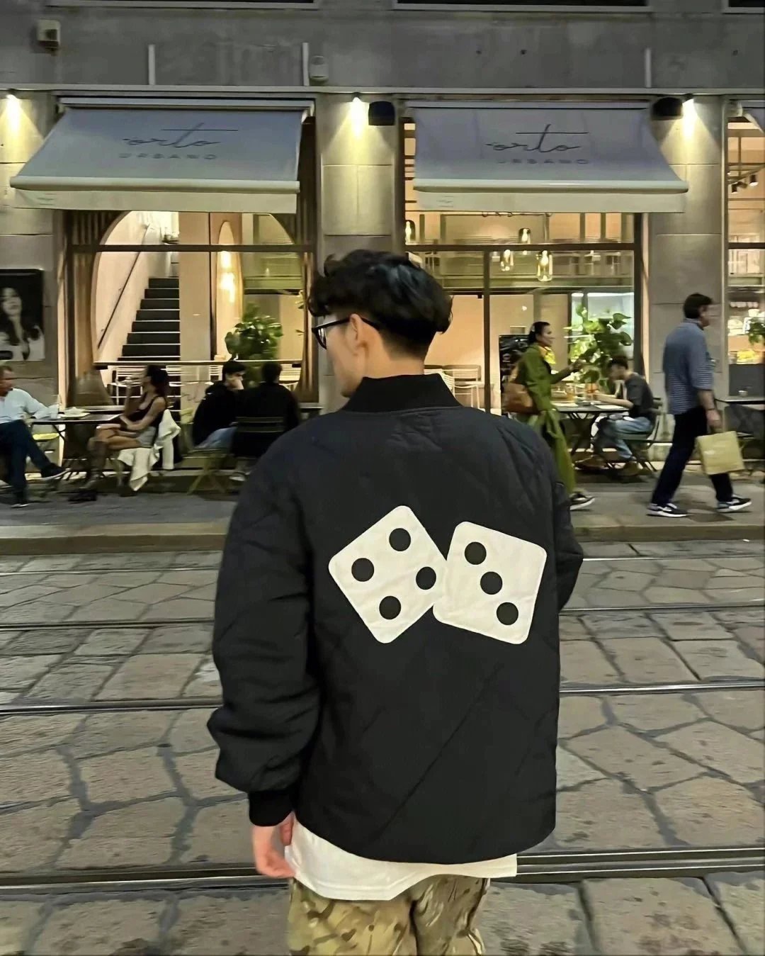 Design Dice Print Quilted Two-Tone Bomber Jacket Outerwear Jacket - 3
