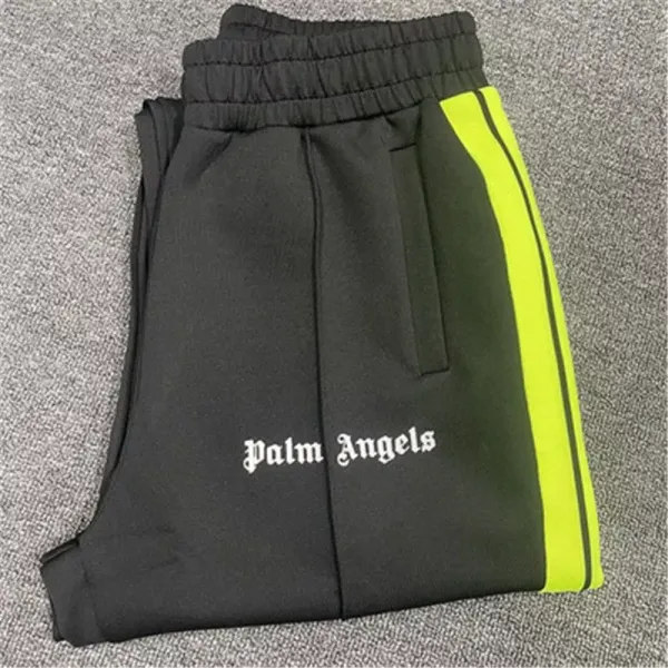 Palm Angels Track Pants Black with Neon Yellow Stripe Sweatpants - 1