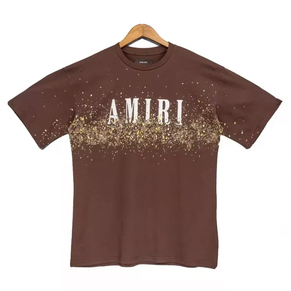 Amiri Splatter Print Logo T-Shirt Brown - 1